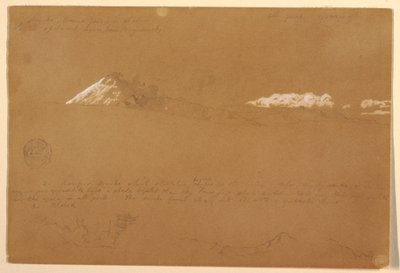 Tekening, Cotapaxi, ochtend, vanaf de Tempel van de Zon, Quito, Ecuador, 24 juni 1857 door Frederic Edwin Church