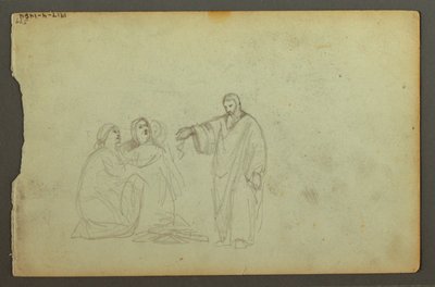 Tekening, Huifkar, Drie studies van een vrouw, mogelijk 1868 door Frederic Edwin Church