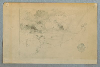Tekening, Ver uitzicht op de uitbarsting van de vulkaan Sangay, Ecuador, 1857-62 door Frederic Edwin Church