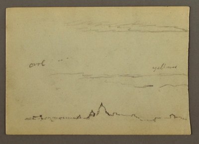 Tekening, Ver uitzicht op de Sint-Pietersbasiliek en het Vaticaan, Rome, Italië, januari 1869 door Frederic Edwin Church