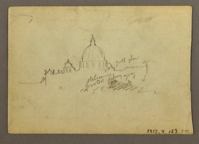 Tekening, Ver uitzicht op de koepel van de Sint-Pietersbasiliek, Rome, Italië, januari 1869 door Frederic Edwin Church