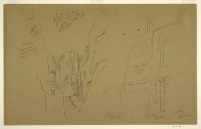 Tekening, El Khasnesh, Petra Jordanië, 26 februari 1868 door Frederic Edwin Church