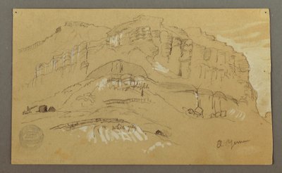 Tekening, El Jemen-vallei, Arabië:  Rotswand, 20 februari 1868 door Frederic Edwin Church