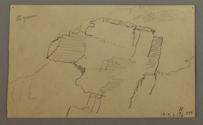 Tekening, El Jemen-vallei, Arabië:  Rotswand, 20 februari 1868 door Frederic Edwin Church