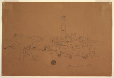 Tekening, Omgevallen zuil, Tempel van de Olympische Zeus, Athene, 24 april 1869 door Frederic Edwin Church