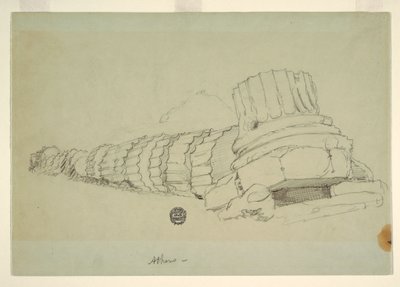 Tekening, Omgevallen zuil van de Tempel van de Olympische Zeus, Athene, april 1869 door Frederic Edwin Church