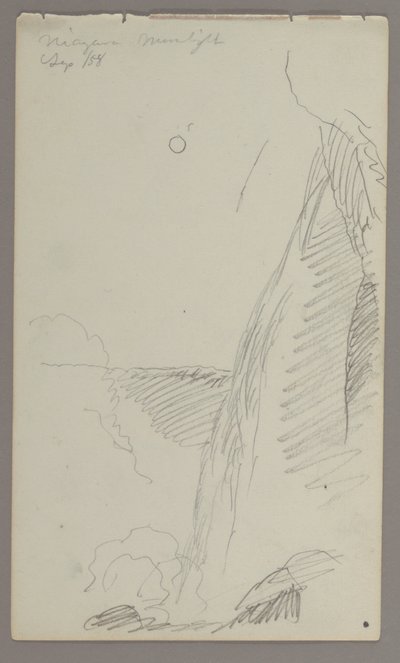 Tekening, Watervallen in maanlicht, 1858 door Frederic Edwin Church