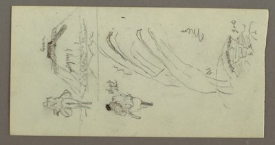 Tekening, Figuur rijdend op kameel, Figuur alking, Hilside, en Hilltop, mogelijk 1868 door Frederic Edwin Church