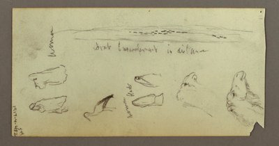 Tekening, Figuur berijdt een kameel, draagt een speer, twee figuurstudies, mogelijk 1868 door Frederic Edwin Church