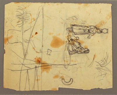 Tekening, Figuur Schetsen; Verso: Boekenkast, 1853 door Frederic Edwin Church