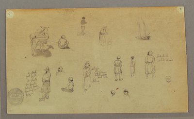 Tekening, Figuurstudies, pakezel, zeilboot, mogelijk 1868 door Frederic Edwin Church
