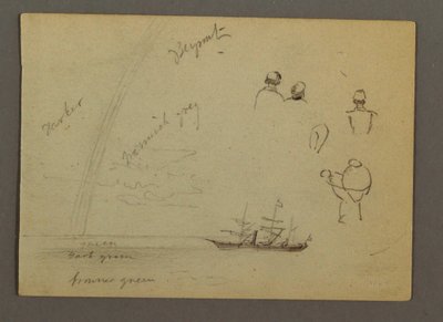 Tekening, Figuurstudies, Zeilschip, Regenboog, mogelijk 1868 door Frederic Edwin Church