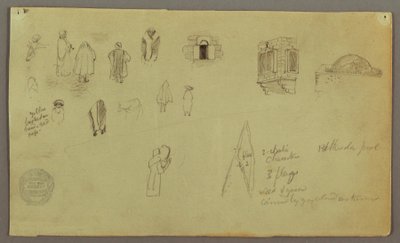 Tekening, Figuurstudies, Ramen Vlag, mogelijk 1868 door Frederic Edwin Church