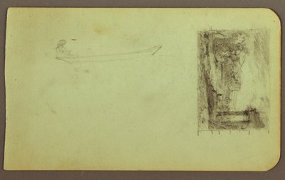 Tekening, Figuur in Skiff, Schets van een schilderij; Verso: Opschriften, december 1883 door Frederic Edwin Church