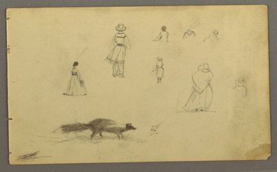 Tekening, Figuurstudies op de rug, een stinkdier, mogelijk 1857-58 door Frederic Edwin Church