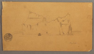 Tekening, Drijvende ijsberg met zeilboot, mogelijk 1859 door Frederic Edwin Church