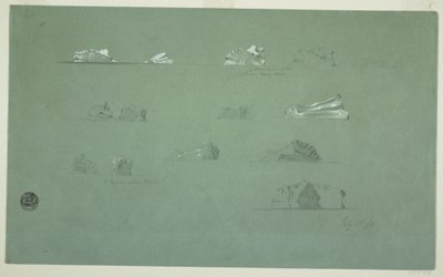Tekening, Drijvende ijsbergen, 1 juli 1859 door Frederic Edwin Church
