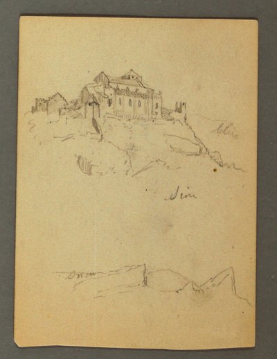Tekening, Vestingwerk van kliftoppen, Sion, Rhônedal, mogelijk 1868 door Frederic Edwin Church