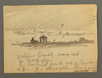 Tekening, Vestingwerk van kliftoppen, Sion, Rhônedal, mogelijk 1868 door Frederic Edwin Church