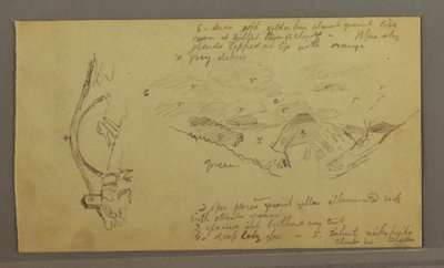 Tekening, Glacier, brug en huis, september 1868 door Frederic Edwin Church