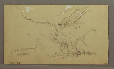 Tekening, Glacier, brug en huis, september 1868 door Frederic Edwin Church