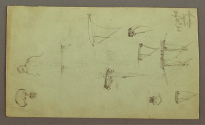 Tekening, Hoofd van een man, Rokende man, Zeilbootstudies, Huis, 27 mei 1868 door Frederic Edwin Church