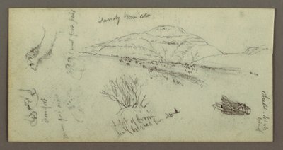 Tekening, Heuvel, Bosjes, Figuur, Kamelenstudies, mogelijk 1868 door Frederic Edwin Church
