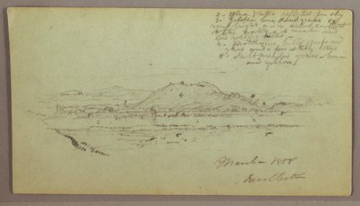 Tekening, Heuvels, Rivier, maart 1858 door Frederic Edwin Church