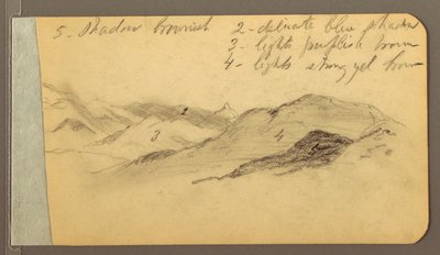 Tekening, Hills; Verso: Hoofd, 1889 door Frederic Edwin Church