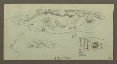 Tekening, Heuveltoppen met keien, mogelijk 1868 door Frederic Edwin Church