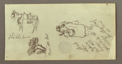 Tekening, Paard, figuur van achteren, bomen, mogelijk 1868 door Frederic Edwin Church