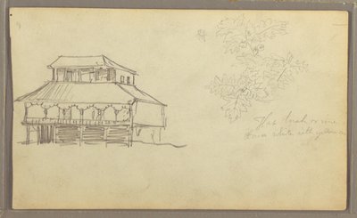 Tekening, Huis, Botanische schets, Ecuador of Colombia, 1857 door Frederic Edwin Church