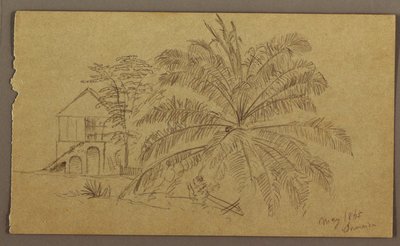 Tekening, Huis en varen, mei 1865 door Frederic Edwin Church