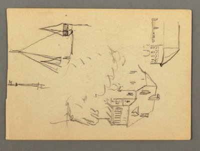 Tekening, Huis boven klif, torens, mogelijk 1868 door Frederic Edwin Church