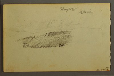 Tekening, Huis, zeilboot, plant, september 1844 door Frederic Edwin Church