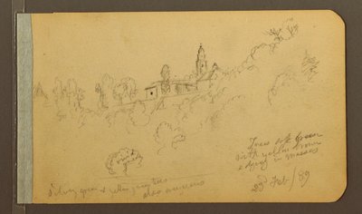 Tekening, Huizen, Trap, 23 februari 1889 door Frederic Edwin Church