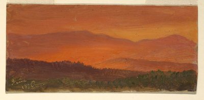 Tekening, Hudson-vallei en verre bergen bij zonsondergang, juni 1870 door Frederic Edwin Church