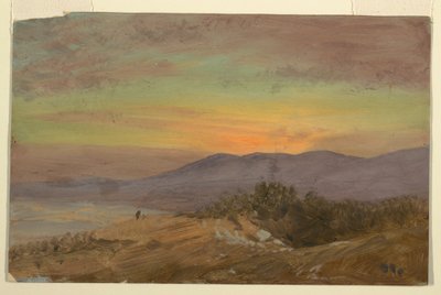 Tekening, Hudson-vallei, zonsondergang, 1869-70 door Frederic Edwin Church