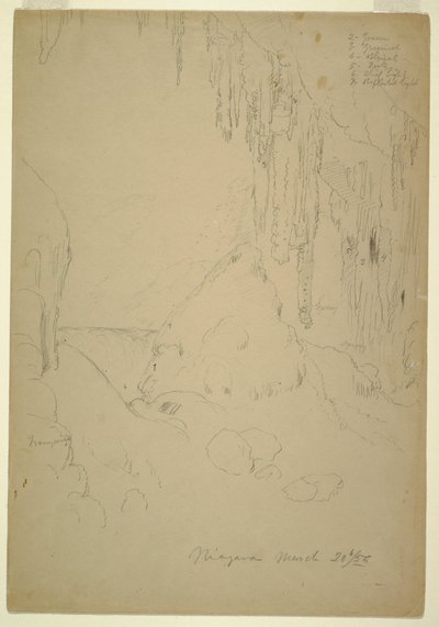 Tekening, ijs, Niagara watervallen, 20 maart 1856 door Frederic Edwin Church