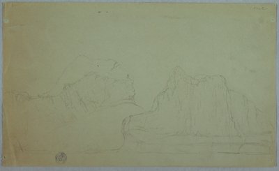 Tekening, IJsberg met twee pieken, juni of juli 1859 door Frederic Edwin Church