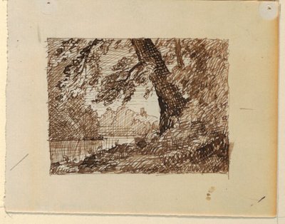 Tekening, denkbeeldig rivierlandschap, ca. 1870-73 door Frederic Edwin Church