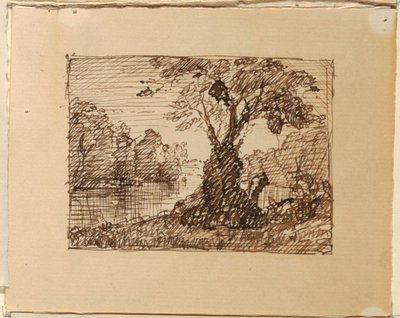 Tekening, denkbeeldig rivierlandschap, ca. 1870-73 door Frederic Edwin Church