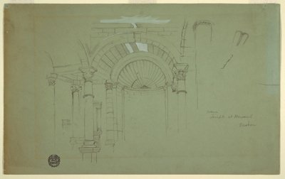 Tekening, Interieur, Tempel in Mismiyeh, Syrië, 28 april 1868 door Frederic Edwin Church