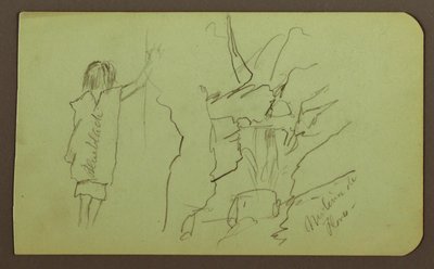 Tekening, Landschap, Figuur; Verso: Bomen, Brug, Planten, 1883 door Frederic Edwin Church