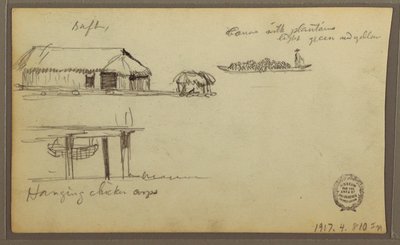 Tekening, Landschap; Verso: Huizen, Kano, 1857 door Frederic Edwin Church