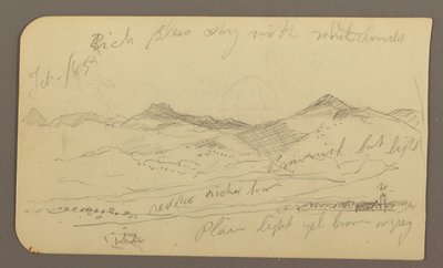 Tekening, Landschap, huizen; Verso: Boomtop, februari 1885 door Frederic Edwin Church