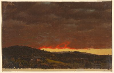 Tekening, Landschap, zonsondergang, ca. 1845 door Frederic Edwin Church