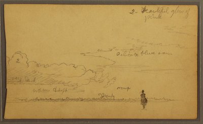 Tekening, Landschap met figuur, 1857 door Frederic Edwin Church