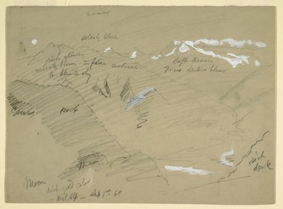 Tekening, Landschappen in de Berner Alpen, bij Bel Alp, Zwitserland, september 1868 door Frederic Edwin Church