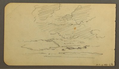 Tekening, Man in boot, keien, boomstam, bomen, 1878 door Frederic Edwin Church
